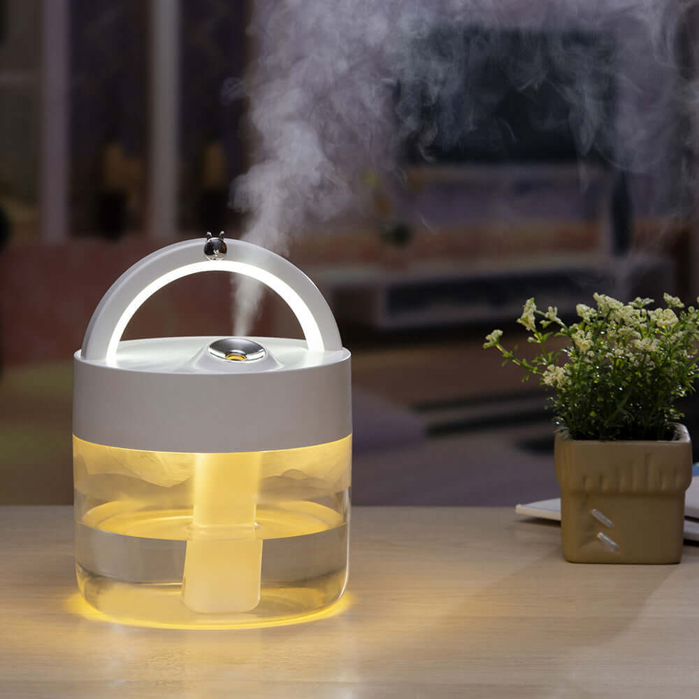 Humidifier dimming mute humidifierWorking voltage: DC5V
 
 Use power: 2.5W
 
 Working current: 400mA
 
 Battery capacity: 3000mAh
 
 Water tank capacity: 1000mL
 
 Color temperature: 3000K
 
 Spray v0My StoreMy StoreHumidifier dimming mute humidifier