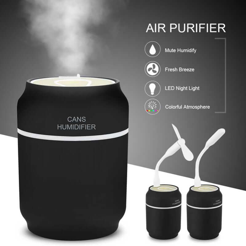 Mini humidifier for can humidifierWaterproof: support
 
 Noise level below: 36dB
 
 Working voltage: DC5V
 
 Working current: 400mA
 
 Power: 2 W
 
 Water capacity: 200 ml
 
 Working time: 4-8 hours
0My StoreMy StoreMini humidifier