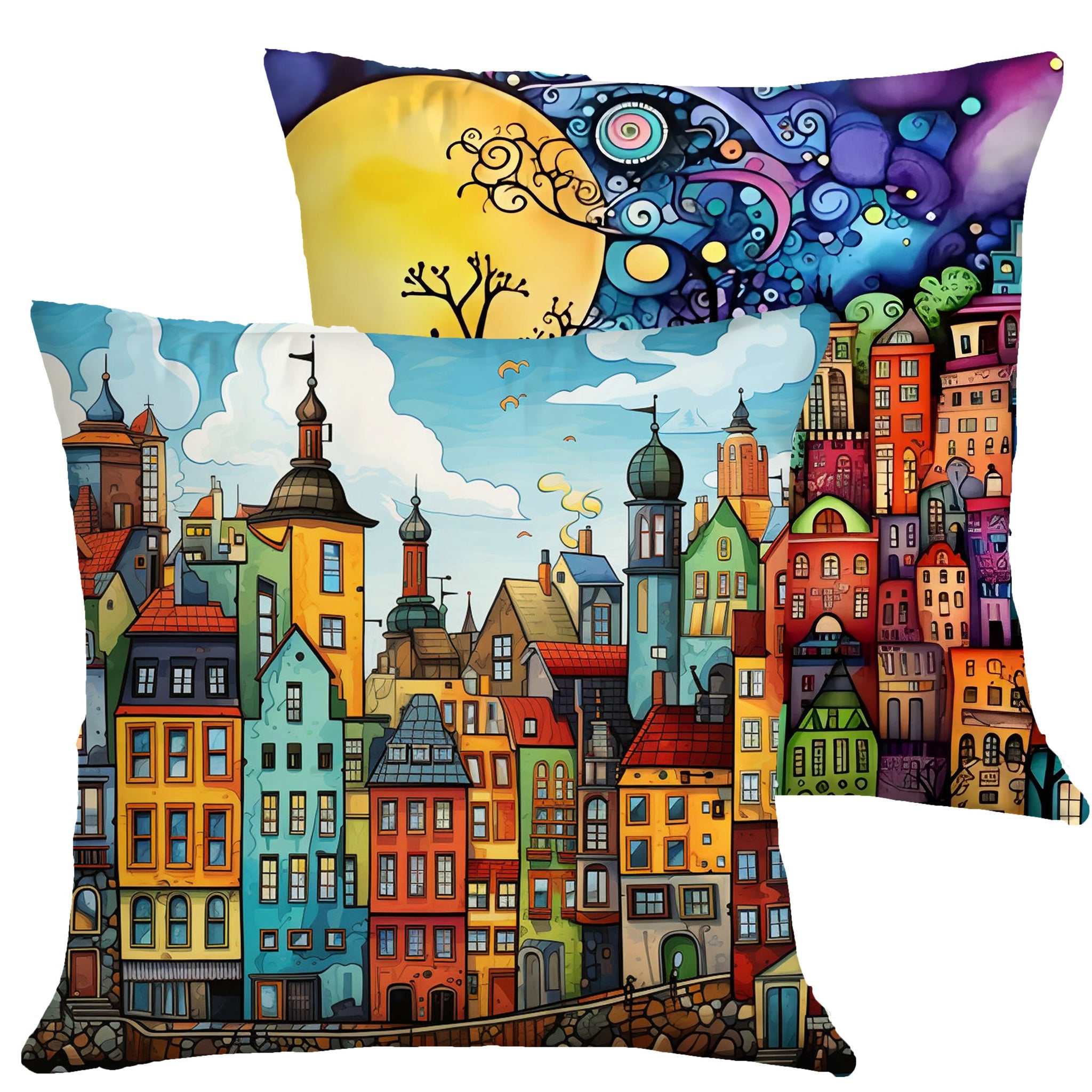 2pcs Abstract Cityscape Cushion Covers Christmas Inspired Polyester Printed Jacquard Weave Zippered Machine Washable Contemporary Style for Bedroom Sofa Living Room Office Farmhouse Party Restaurant Decor Pillow Inserts Not Included