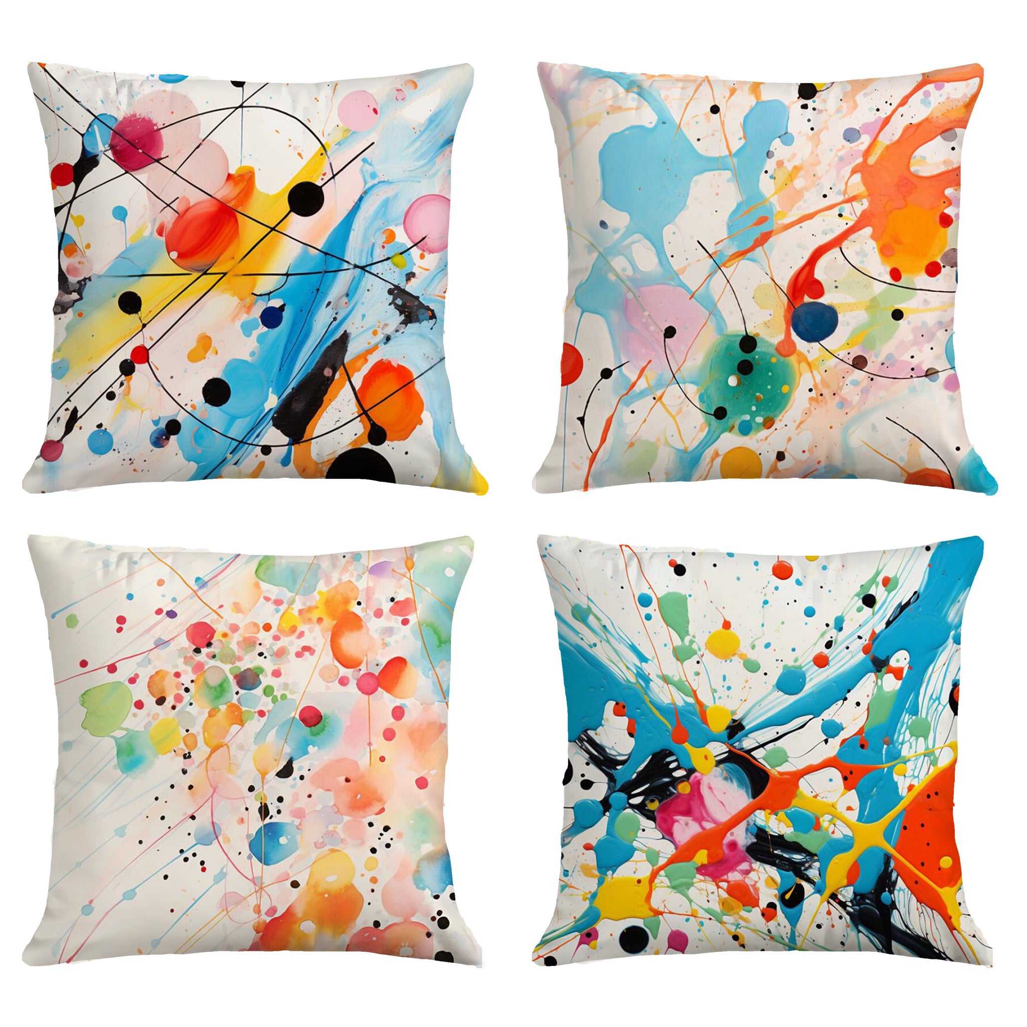 Set of 4 Abstract Paint Splash Throw Pillow Covers  Modern  Stylish Dcor