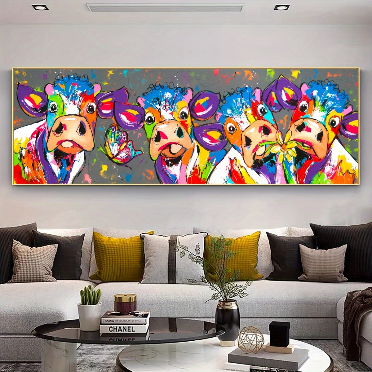 Vibrant Cow and Dog OilStyle Canvas  Bold Animal Wall Art for Home Office  Bar Dcor